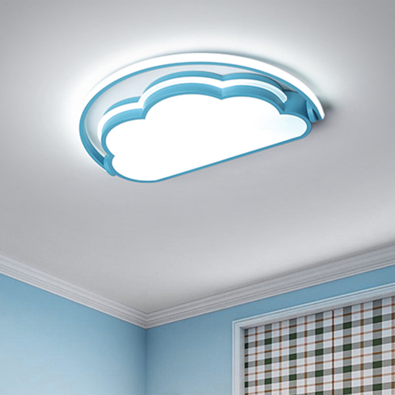 Cartoon LED Flush Mount Ceiling Light for Kids' Bedrooms - Available in Pink, White, and Blue