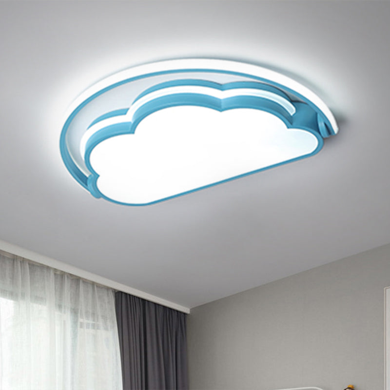 Cartoon LED Flush Mount Ceiling Light for Kids' Bedrooms - Available in Pink, White, and Blue