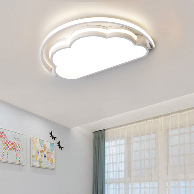 Cartoon LED Flush Mount Ceiling Light for Kids' Bedrooms - Available in Pink, White, and Blue