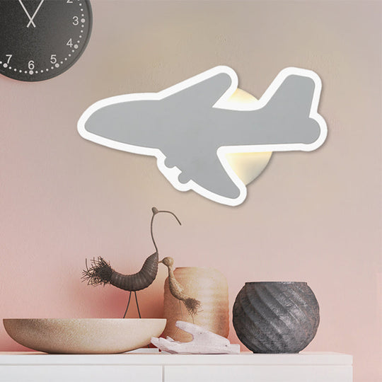 Cartoon LED Wall Sconce - Jet Kids Bedroom Flush Mount Lighting in White/Blue