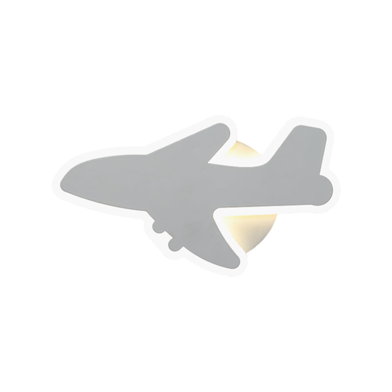 Cartoon LED Wall Sconce - Jet Kids Bedroom Flush Mount Lighting in White/Blue