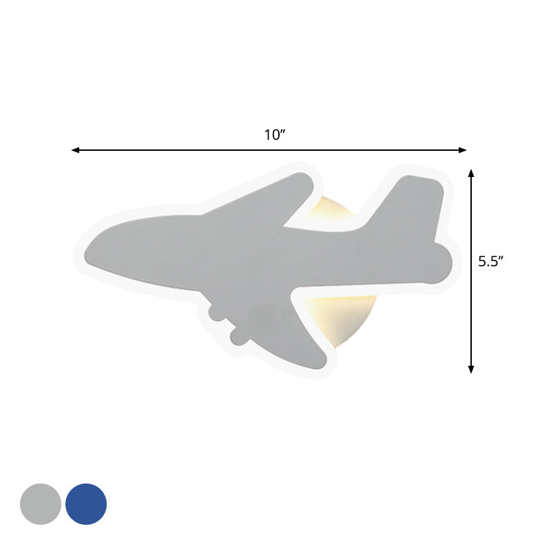 Cartoon LED Wall Sconce - Jet Kids Bedroom Flush Mount Lighting in White/Blue