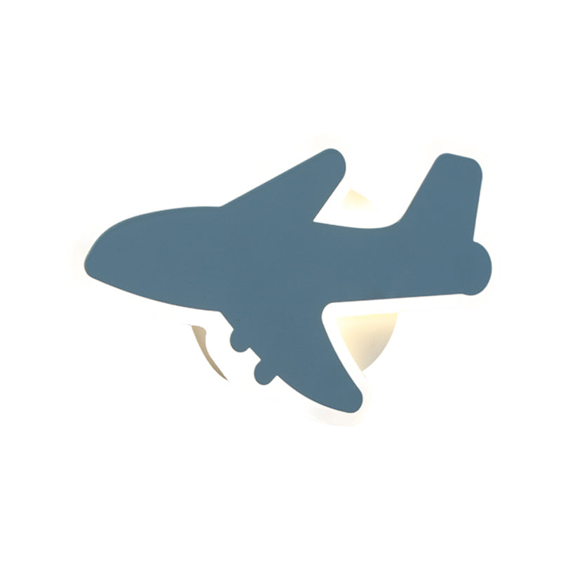 Cartoon LED Wall Sconce - Jet Kids Bedroom Flush Mount Lighting in White/Blue