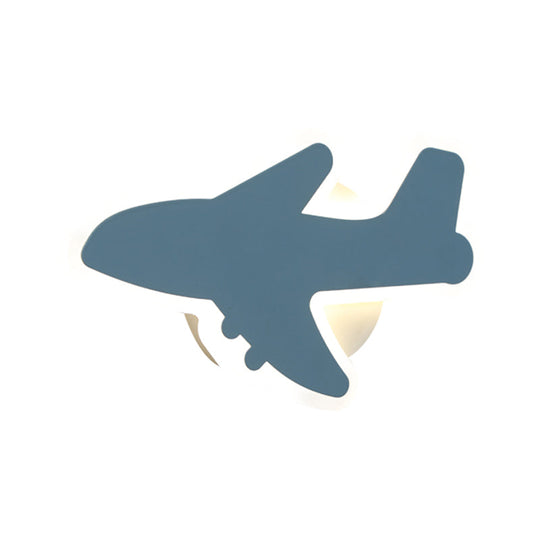 Cartoon LED Wall Sconce - Jet Kids Bedroom Flush Mount Lighting in White/Blue