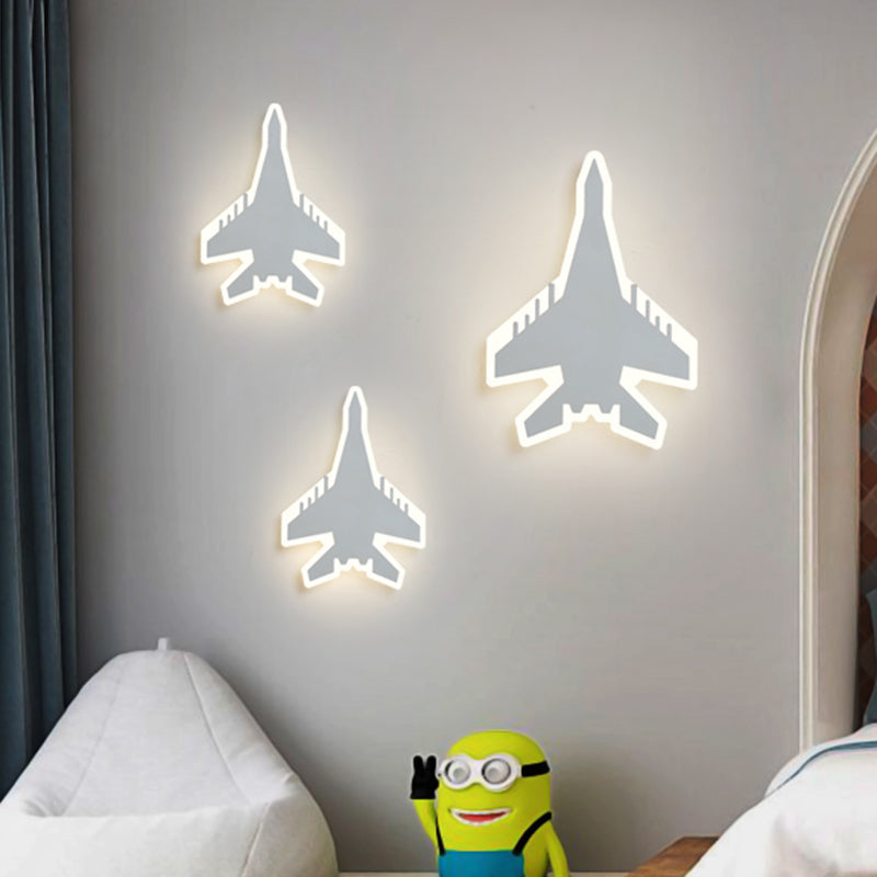 Cartoon LED Wall Sconce - Jet Kids Bedroom Flush Mount Lighting in White/Blue