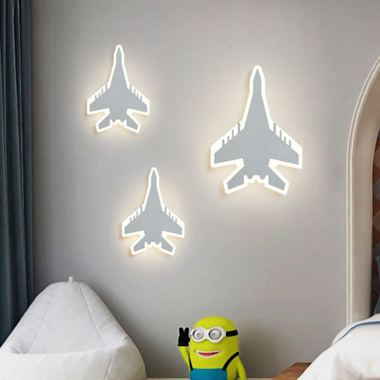 Cartoon LED Wall Sconce - Jet Kids Bedroom Flush Mount Lighting in White/Blue