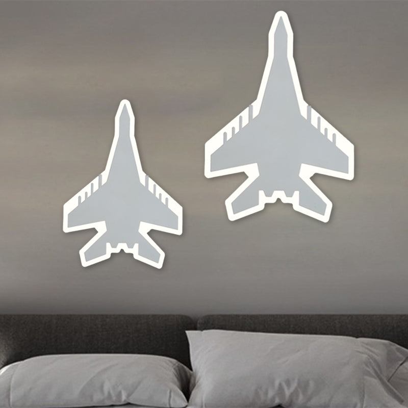 Cartoon LED Wall Sconce - Jet Kids Bedroom Flush Mount Lighting in White/Blue