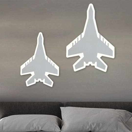 Cartoon LED Wall Sconce - Jet Kids Bedroom Flush Mount Lighting in White/Blue