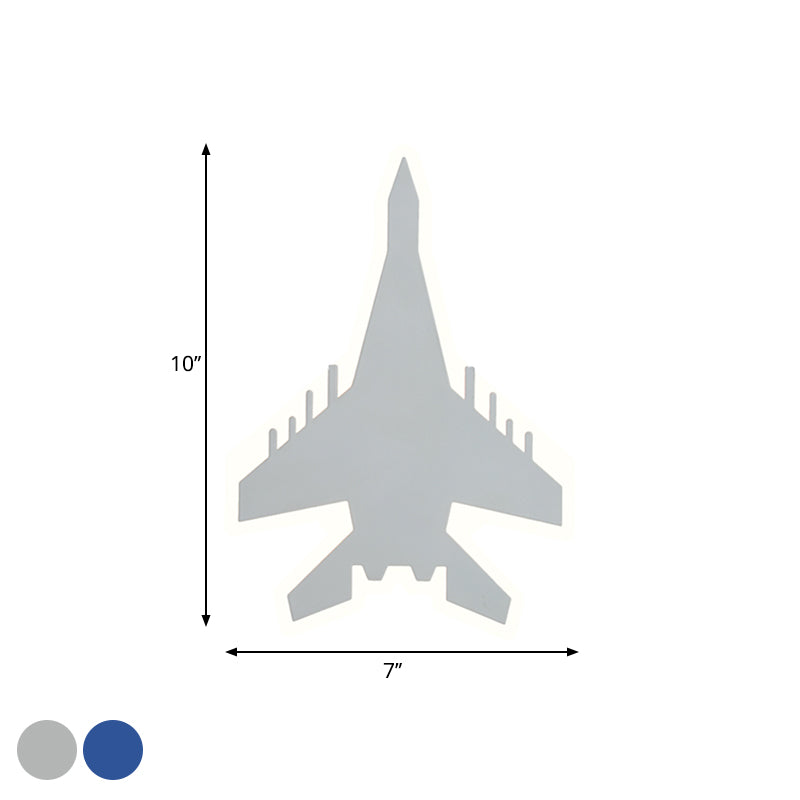 Cartoon LED Wall Sconce - Jet Kids Bedroom Flush Mount Lighting in White/Blue