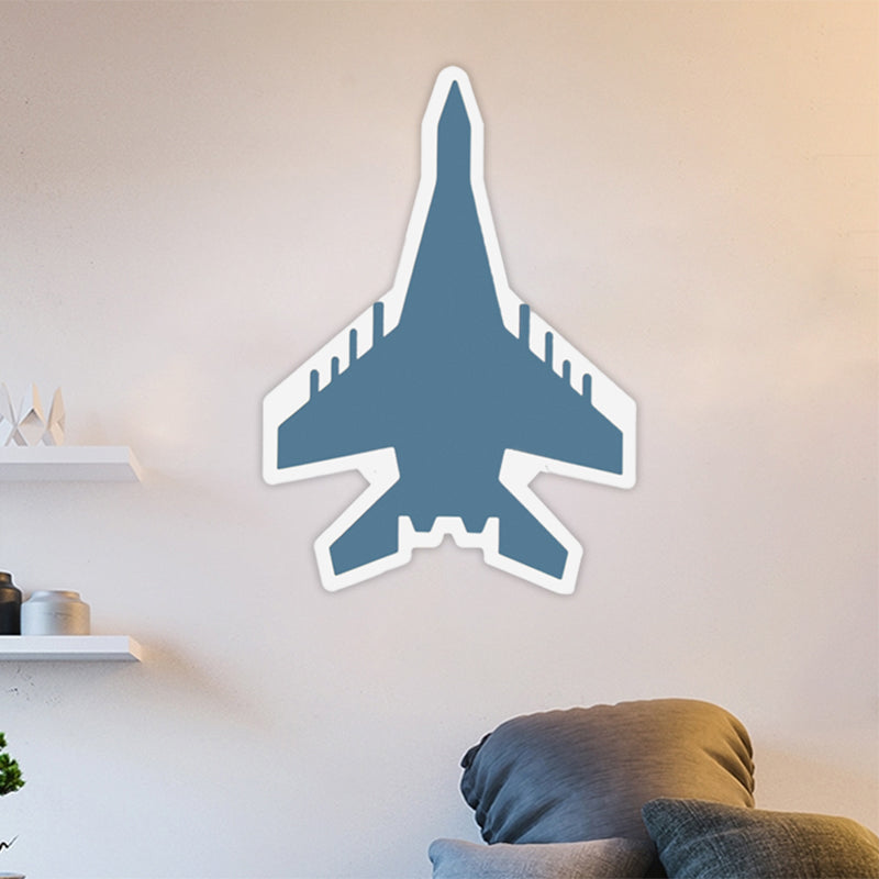 Cartoon LED Wall Sconce - Jet Kids Bedroom Flush Mount Lighting in White/Blue