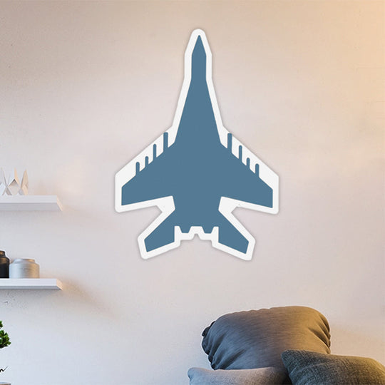 Cartoon LED Wall Sconce - Jet Kids Bedroom Flush Mount Lighting in White/Blue