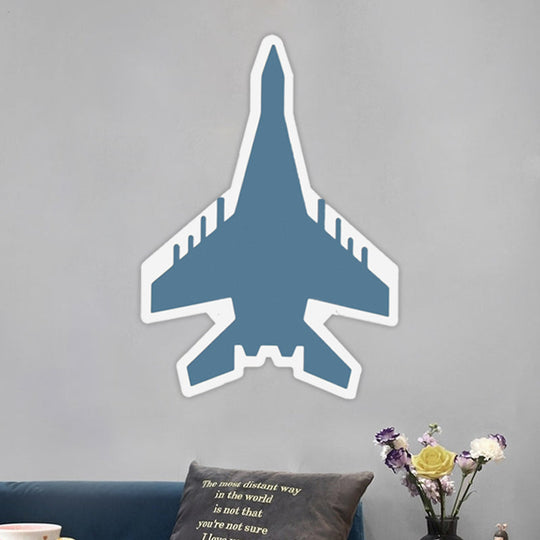 Cartoon LED Wall Sconce - Jet Kids Bedroom Flush Mount Lighting in White/Blue