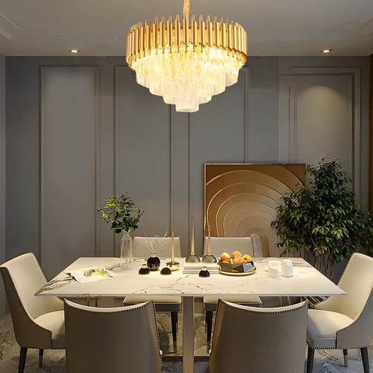 Round Oval Crystal Three Step Dimming Luxury Post Modern Chandelier