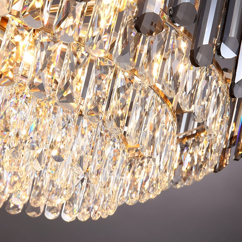 Round Oval Multi-Layer Crystal Electroplated Metal Modern Chandelier