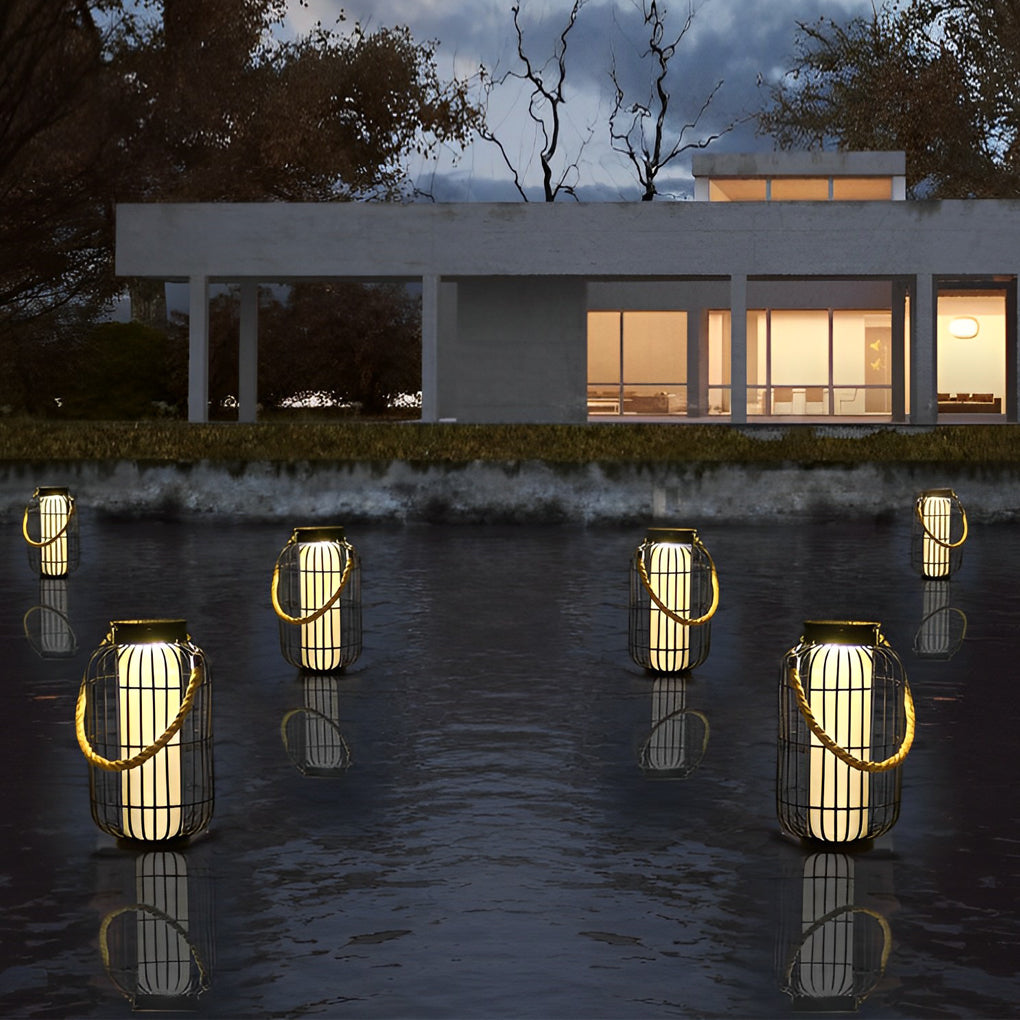 Classic Iron Lantern Solar Lawn Lamp Waterproof Portable Outdoor Light