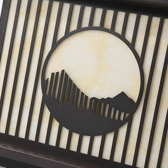 Retro Mountain Scenery LED Waterproof Black Solar Pillar Lamp