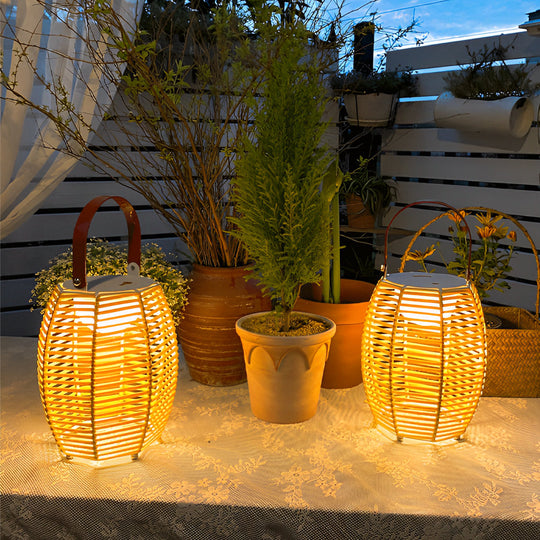 Portable Rattan Lantern Solar LED Waterproof Outdoor Floor Light