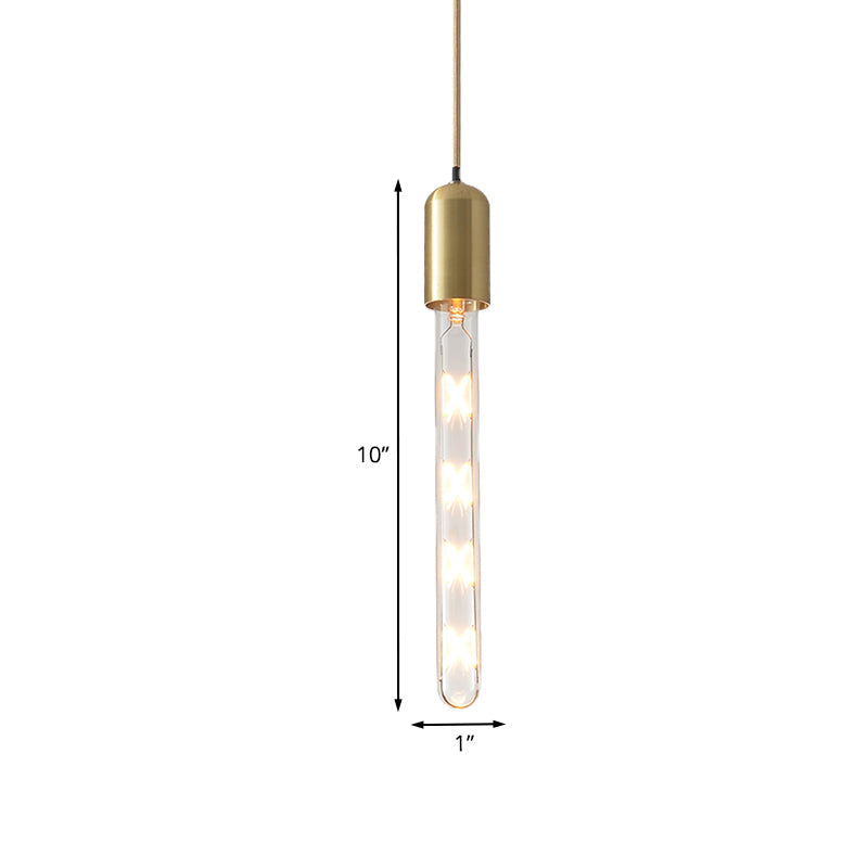 Gold Slim Tube Pendant - Modern Clear Glass Hanging Lamp for Dining Table