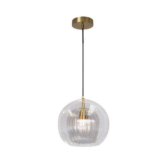 Gold Globe Double Shade Hanging Light Pendant for Dining Room - Clear Glass, 1 Bulb, 6"/8" Wide
