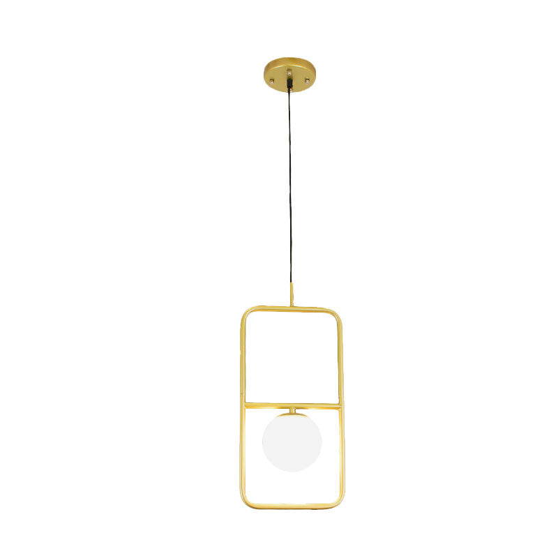 Post-Modern Gold Pendant Light with Ball Milk Glass Shade