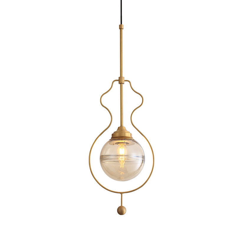 Postmodern 1-Light Clear Glass Ball Pendant Light with Ground Frame in Gold