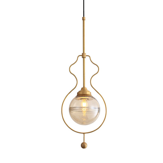 Postmodern 1-Light Clear Glass Ball Pendant Light with Ground Frame in Gold