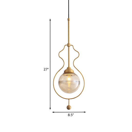 Postmodern 1-Light Clear Glass Ball Pendant Light with Ground Frame in Gold