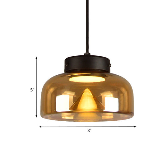 Modern Black Pendant Lamp with Amber Glass Shade - Bedside LED Down Lighting