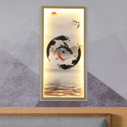 Gold-Black LED Fish Mural Wall Lamp – Aluminum, Rectangle Design