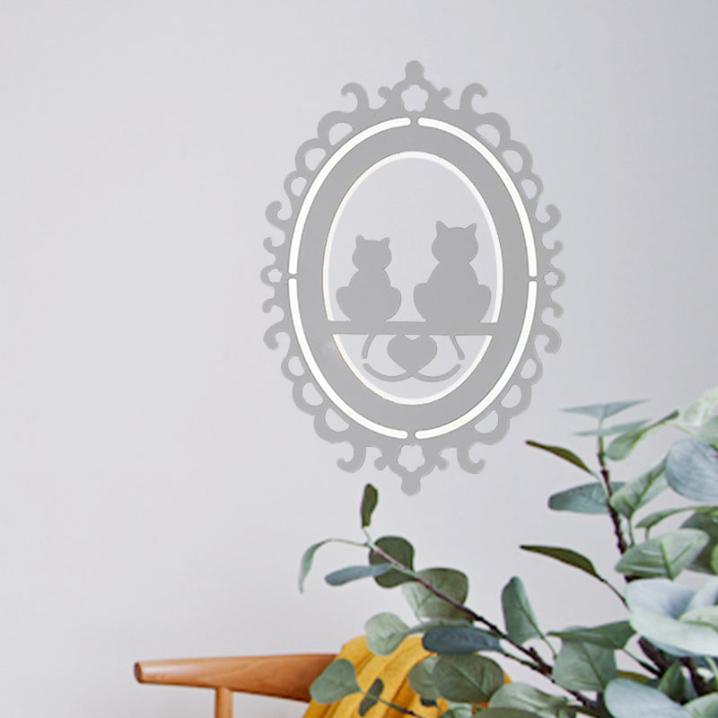 Nordic Oval Frame Kitten Kitchen Wall Light with LED Acrylic, White