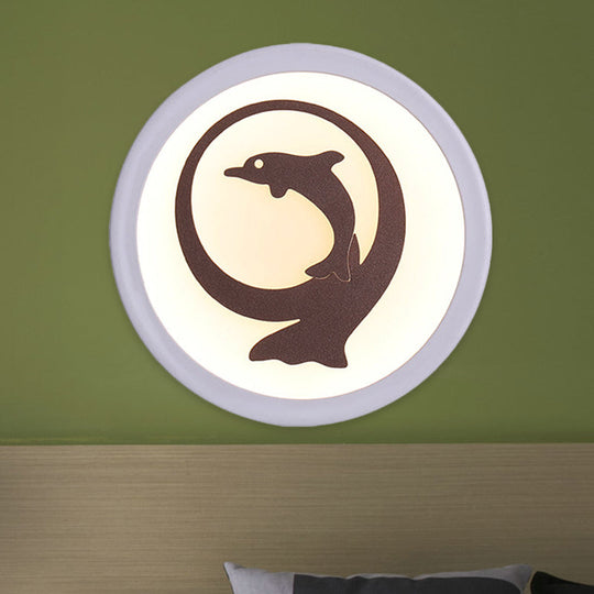 Dolphin Iron Wall Sconce LED Lamp in White for Kids' Bedroom