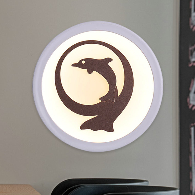 Dolphin Iron Wall Sconce LED Lamp in White for Kids' Bedroom