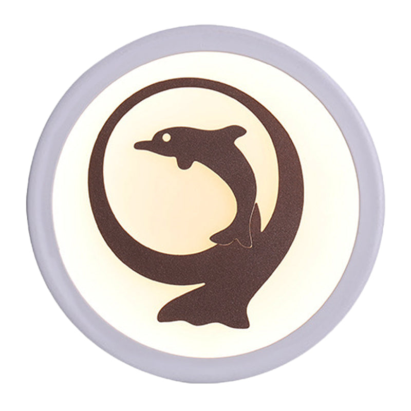 Dolphin Iron Wall Sconce LED Lamp in White for Kids' Bedroom