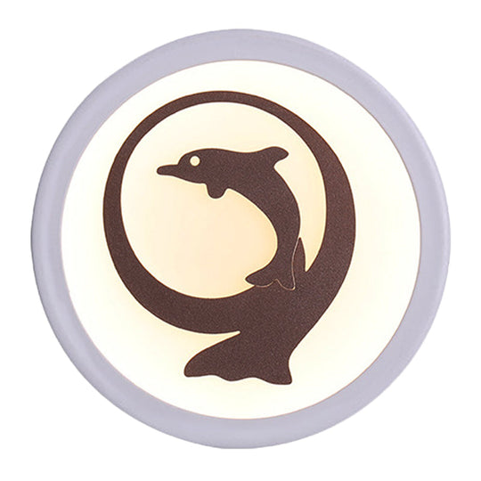 Dolphin Iron Wall Sconce LED Lamp in White for Kids' Bedroom