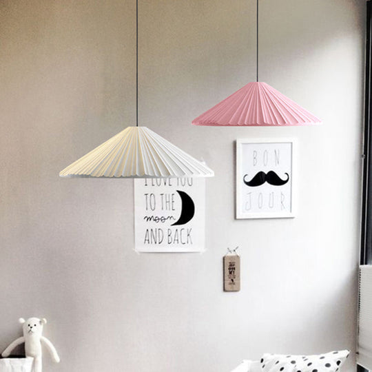 Nordic Style Ribbed Cone Pendant Light - White/Pink/Blue, 1 Light, Multiple Sizes - Living Room Hanging Lamp