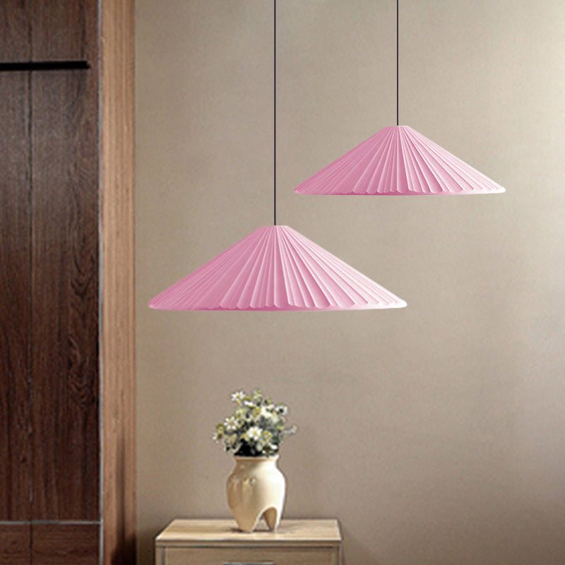 Nordic Style Ribbed Cone Pendant Light - White/Pink/Blue, 1 Light, Multiple Sizes - Living Room Hanging Lamp