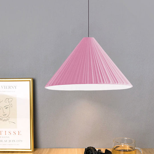 Nordic Style Ribbed Cone Pendant Light - White/Pink/Blue, 1 Light, Multiple Sizes - Living Room Hanging Lamp