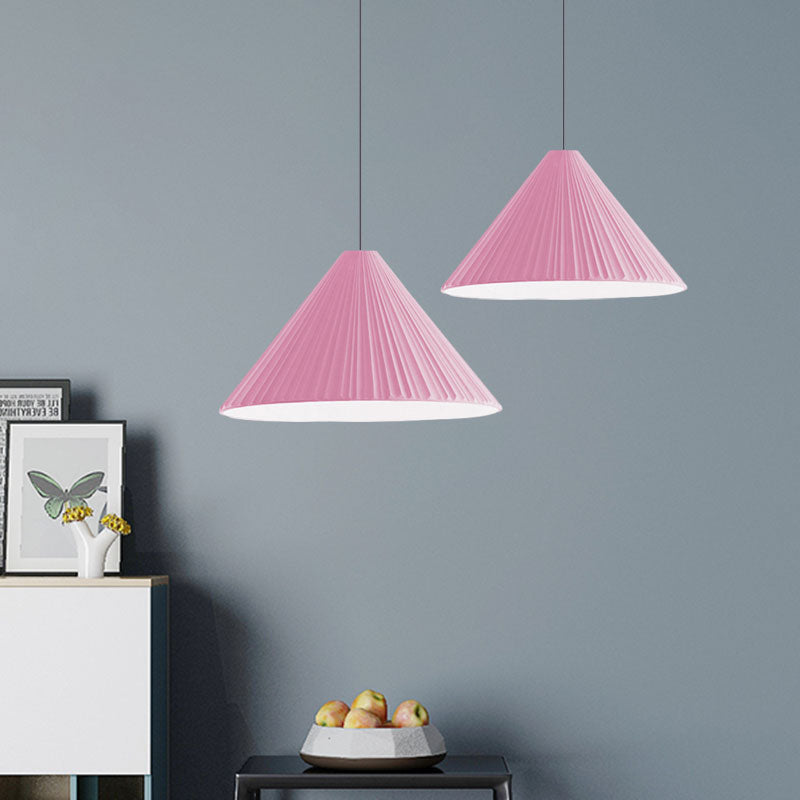 Nordic Style Ribbed Cone Pendant Light - White/Pink/Blue, 1 Light, Multiple Sizes - Living Room Hanging Lamp
