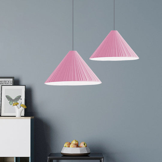 Nordic Style Ribbed Cone Pendant Light - White/Pink/Blue, 1 Light, Multiple Sizes - Living Room Hanging Lamp