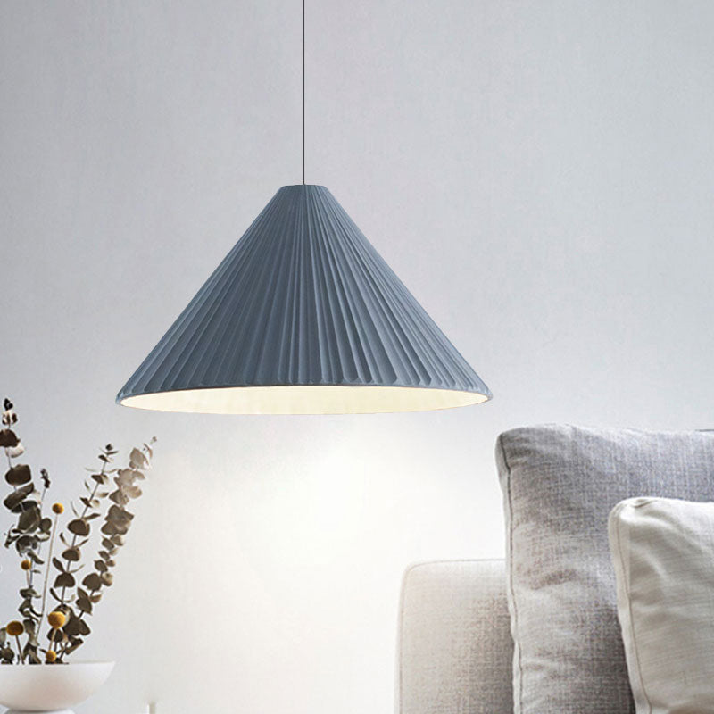 Nordic Style Ribbed Cone Pendant Light - White/Pink/Blue, 1 Light, Multiple Sizes - Living Room Hanging Lamp