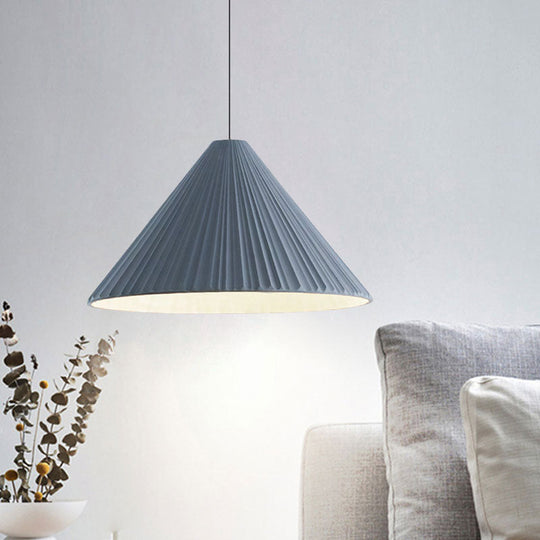 Nordic Style Ribbed Cone Pendant Light - White/Pink/Blue, 1 Light, Multiple Sizes - Living Room Hanging Lamp