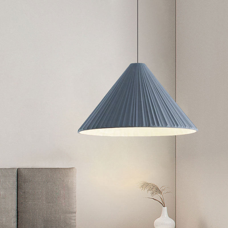 Nordic Style Ribbed Cone Pendant Light - White/Pink/Blue, 1 Light, Multiple Sizes - Living Room Hanging Lamp
