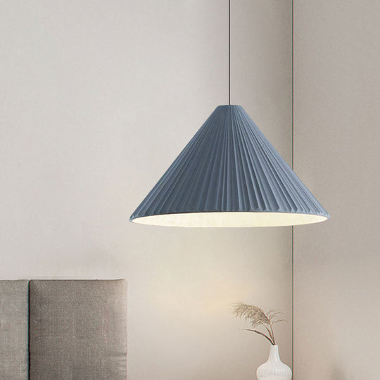 Nordic Style Ribbed Cone Pendant Light - White/Pink/Blue, 1 Light, Multiple Sizes - Living Room Hanging Lamp