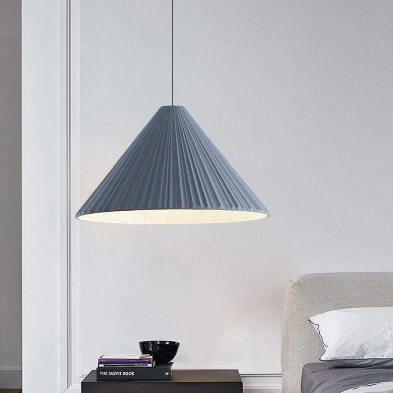 Nordic Style Ribbed Cone Pendant Light - White/Pink/Blue, 1 Light, Multiple Sizes - Living Room Hanging Lamp