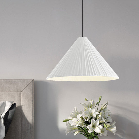 Nordic Style Ribbed Cone Pendant Light - White/Pink/Blue, 1 Light, Multiple Sizes - Living Room Hanging Lamp