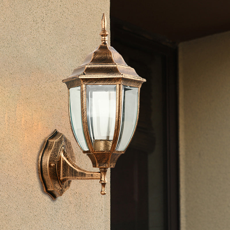 Industrial Outdoor Sconce Light - Clear Glass Lantern Shade Wall Fixture with 1 Bulb