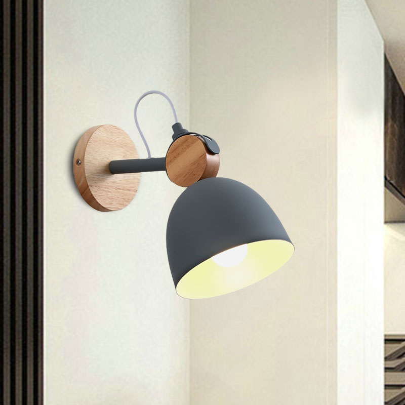 Nordic Wall Lamp with Angle-Adjustable Domed Shade and One Light for Bedroom