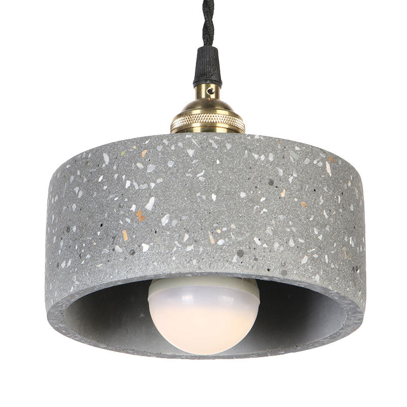 Minimalist Cement Suspension Pendant Light for Kitchen - Single Head Drum Shape Undertint Design