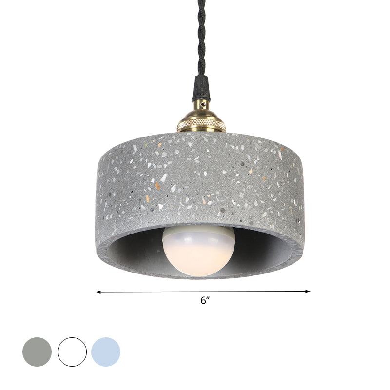 Minimalist Cement Suspension Pendant Light for Kitchen - Single Head Drum Shape Undertint Design