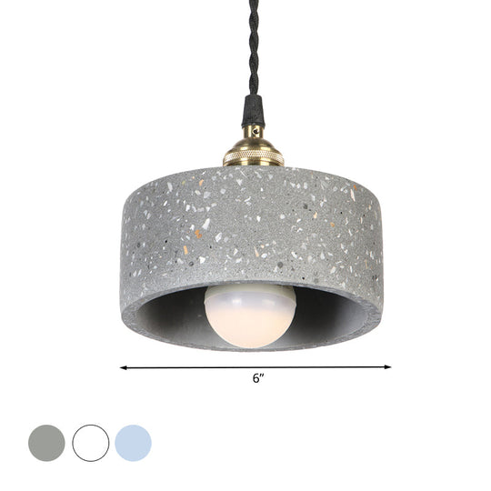 Minimalist Cement Suspension Pendant Light for Kitchen - Single Head Drum Shape Undertint Design